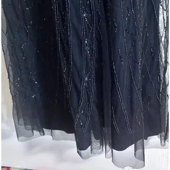 Cristina Wu Navy Beaded V-Neck Gown Size 20W Elegant Formal Dress Sheer Sleeves - Picture 13 of 13